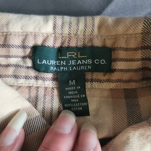 LRL Lauren Ralph Lauren Shirt Womens M Brown Plaid Button Up Camping Western - Picture 3 of 10